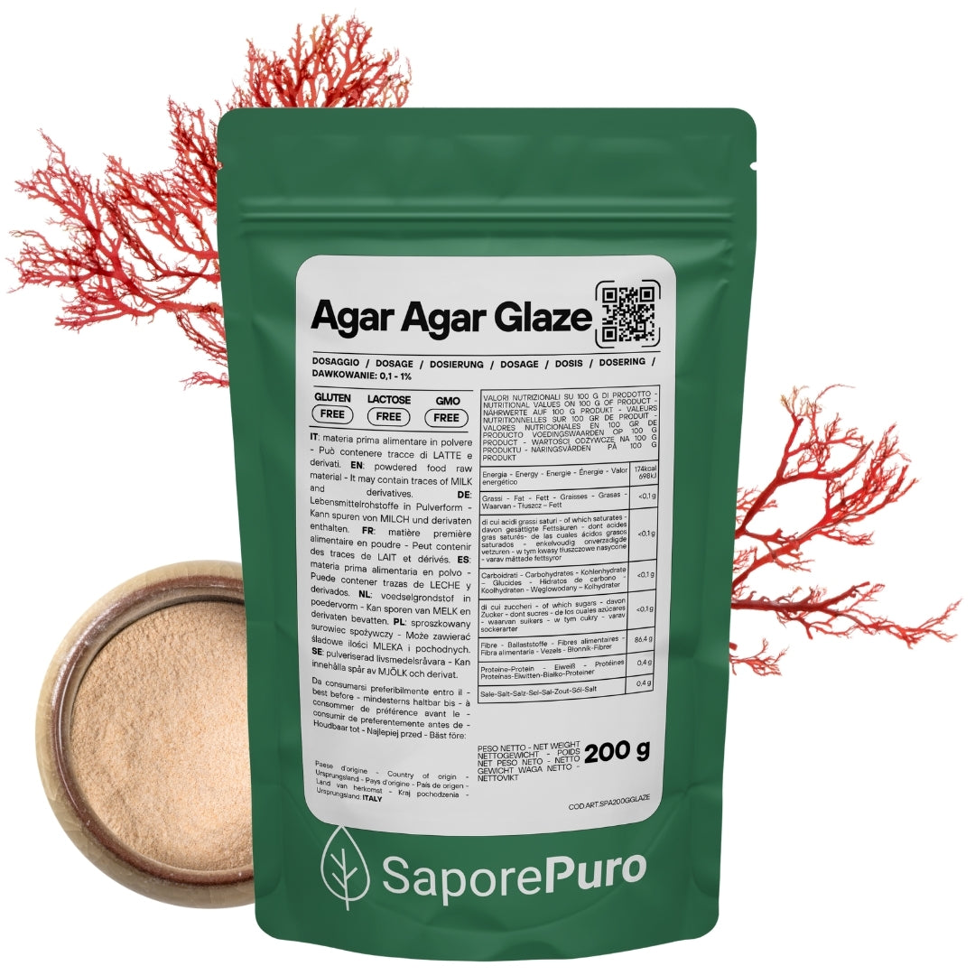 Agar-Agar-Glasur - E406 - Herkunft ITALIEN - Für Glasuren, Toppings, Saucen - Alternative zu Gelatine - SaporePuro